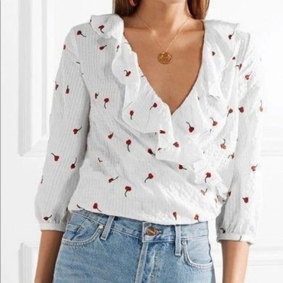 RIXO SOFIA EMBROIDERED WRAP TIE BLOUSE TOP XS * - Picture 1 of 9